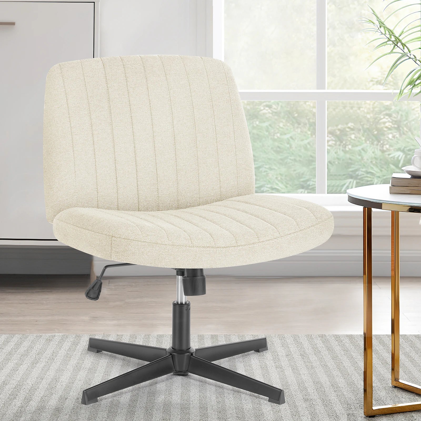 Wide Cross-Legged Office Chair Armless Adjustable Swivel Seat
