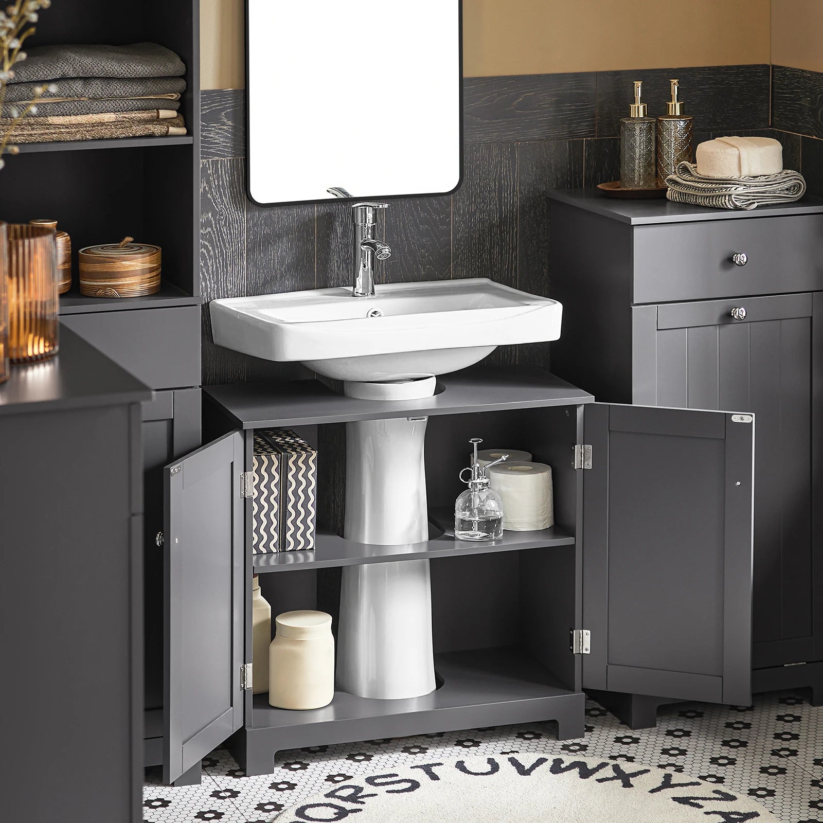 Under Sink Bathroom Cabinet with U-Shape Storage 60x60x30cm