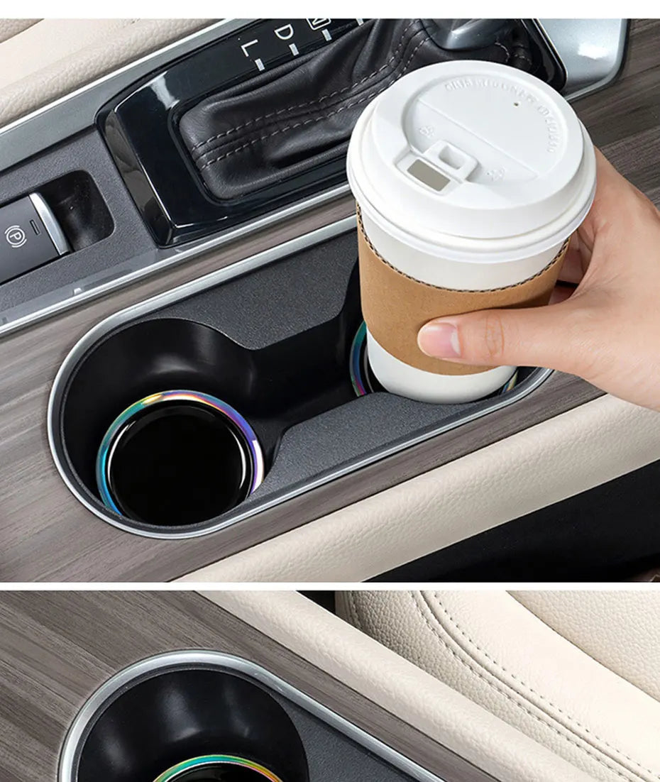 SEAMETAL 2Pcs Universal Car Cup Coaster Mat Three-Layer Thickened Anti-Slip Shock-Absorbing Laser Ring 7cm Diameter Waterproof