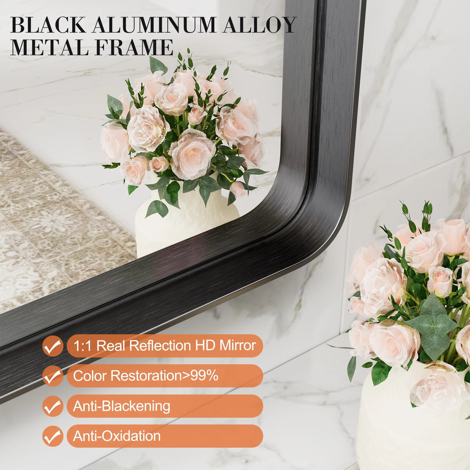 Large 30x40 Inch Black Framed Wall Mirror with Tempered Glass