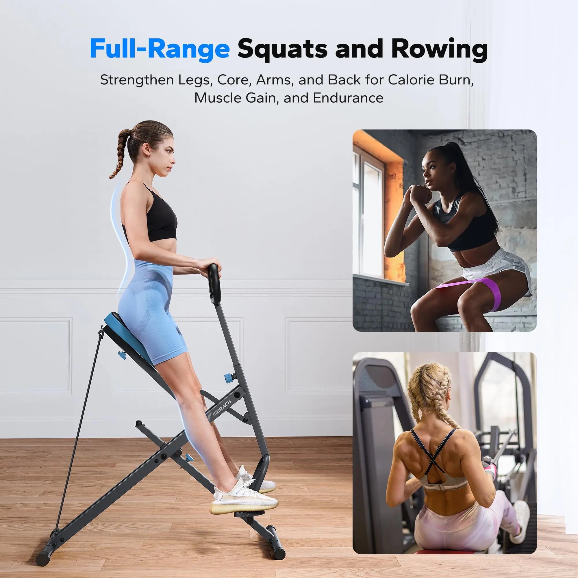 2-in-1 Squat and Rowing Machine Foldable Home Gym Trainer