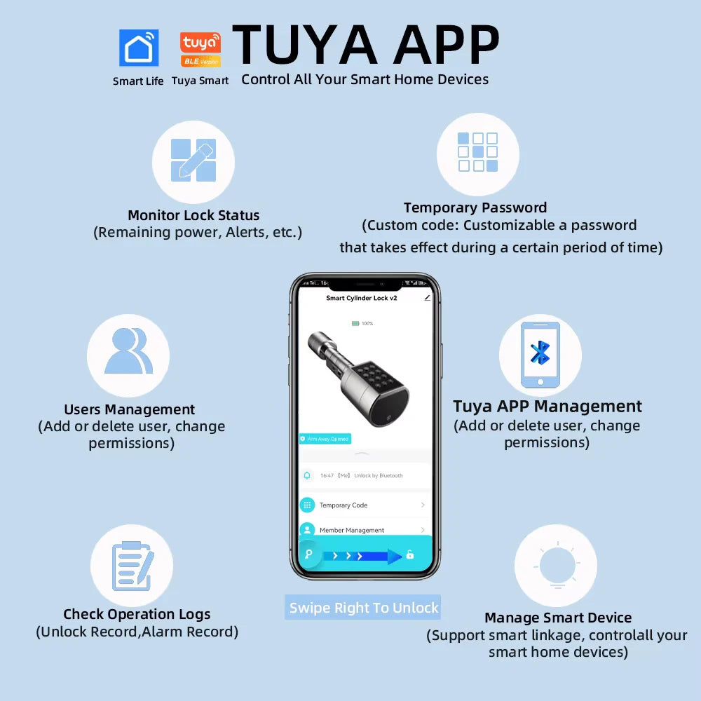 RAYKUBE L12 Tuya BLE Fingerprint Cylinder Digital Door Lock With 60/70 mm Adjustable Cylinder length Password/Key/Tuya APP Unlok