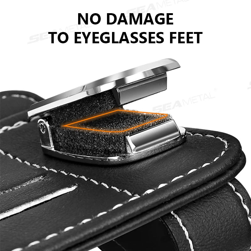 SEAMETAL Car Sun Visor Glasses Clip PU Leather Scratch-Free Sunglasses Holder with Card Storage Bag Universal Eyeglasses Holder