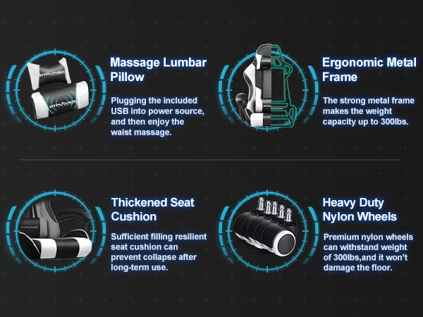 Gaming Chair with Footrest, Lumbar Support & Headrest, Swivel Seat