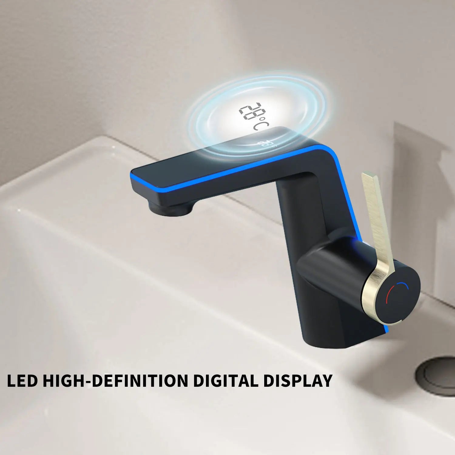 Badrumsblandare med LED-temperaturdisplay och dubbla spraylägen