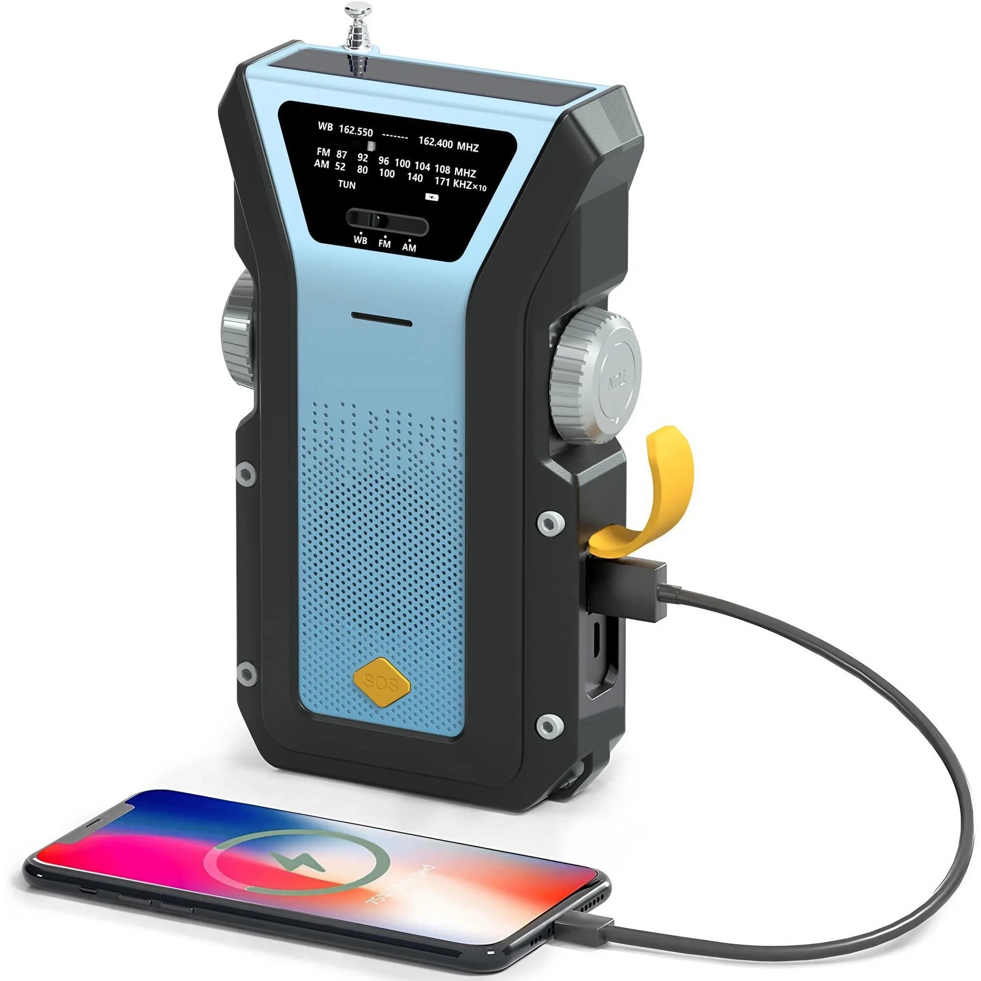 Weather Radio Emergency Multifunctional Radio FM AM WB Hand Crank Solar USB Charging 2000mAh Power Bank LED Flashlight Torch 