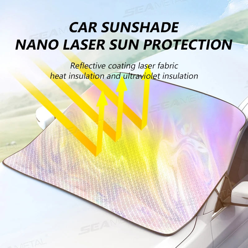 SEAMETAL Full-Coverage Car Sun Shade Outdoor Waterproof Windproof Windshield Sunshade Cover UV-Reflection Sun Protection Cover