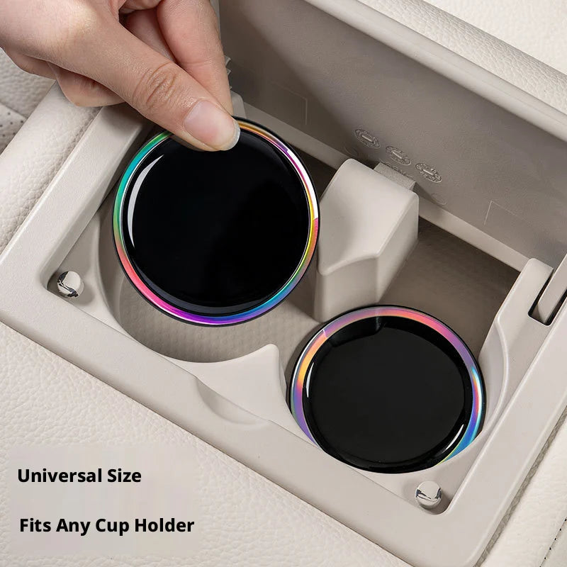 SEAMETAL 2Pcs Universal Car Cup Coaster Mat Three-Layer Thickened Anti-Slip Shock-Absorbing Laser Ring 7cm Diameter Waterproof