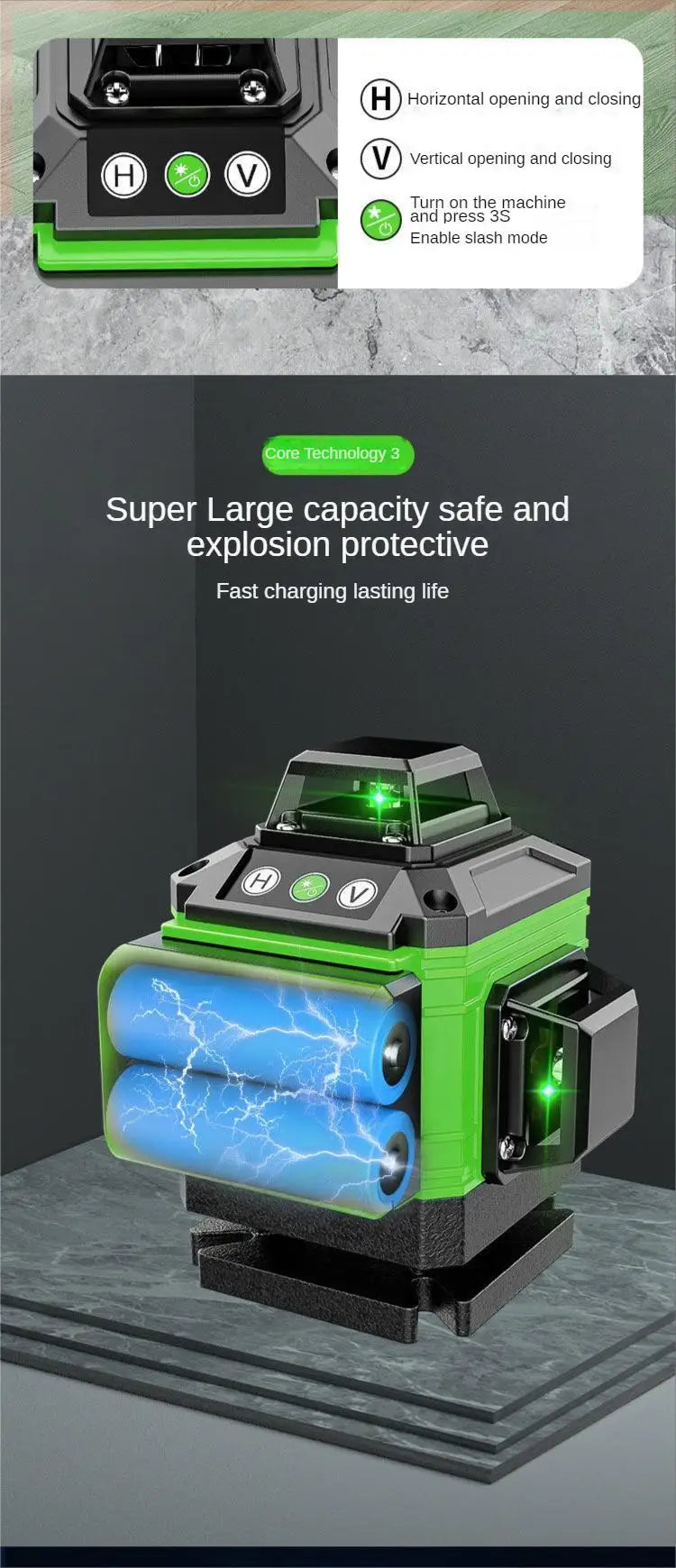 Nível Laser 4D de 16/12 Linhas com Feixe Verde Potente