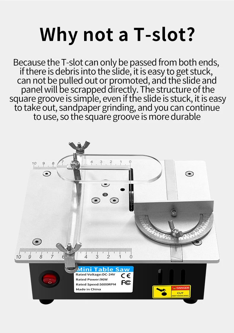 DC24V Mini Table Saw 96W High‑Power 7‑Speed Bench Saw