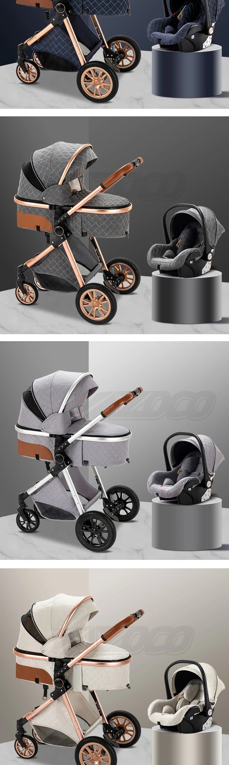 3 in 1 Baby Stroller Portable Travel Pram with High Landscape Design
