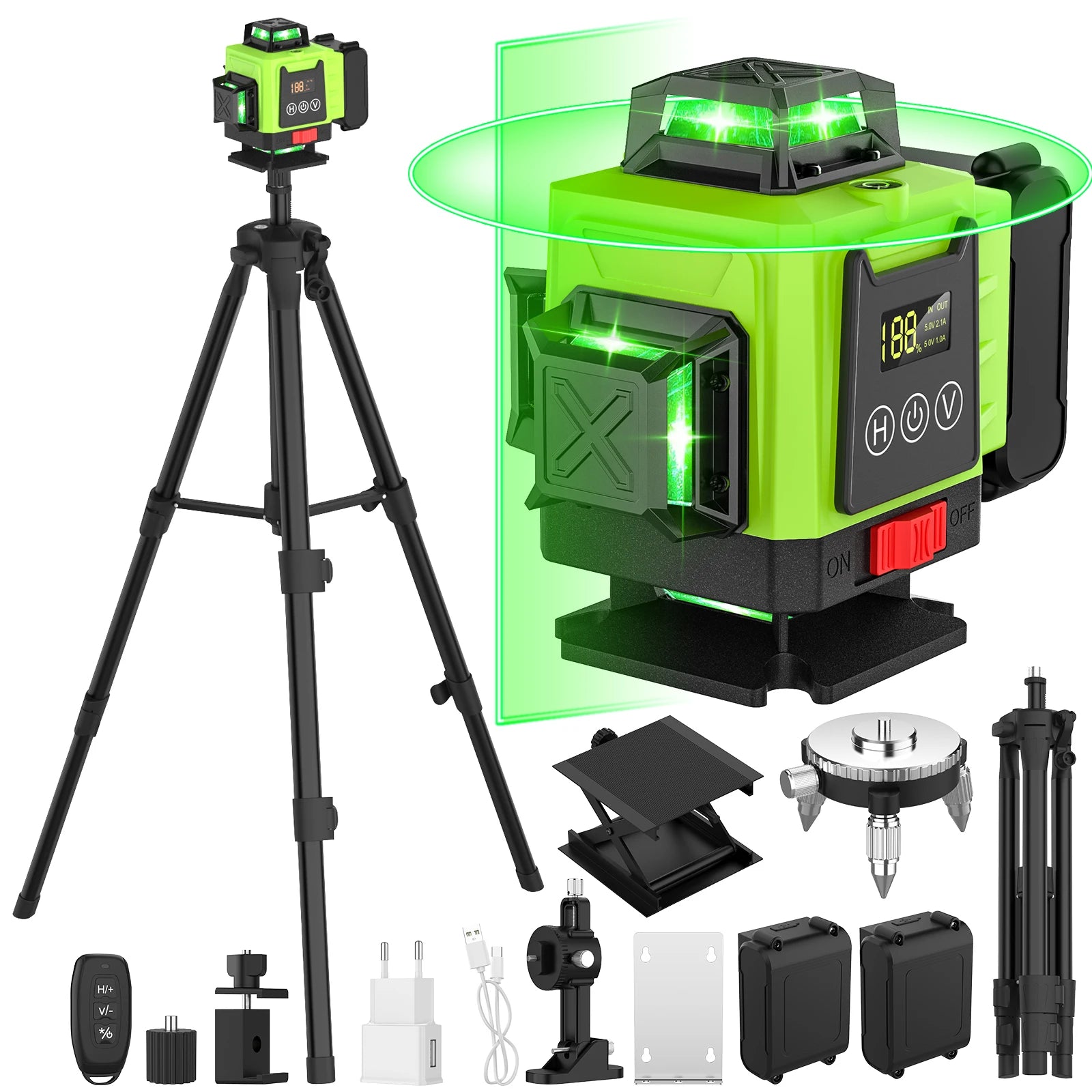 4D Laser Level with 360° Green Beam Projection