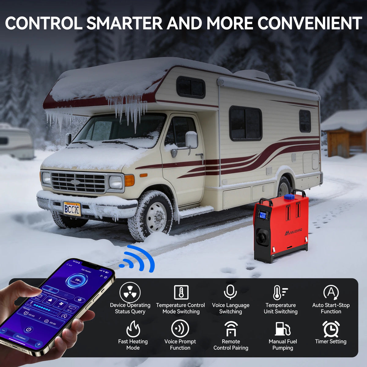 Calentador de aire diésel 8KW 12V/24V/240V con adaptador, panel LCD, aplicación y control remoto