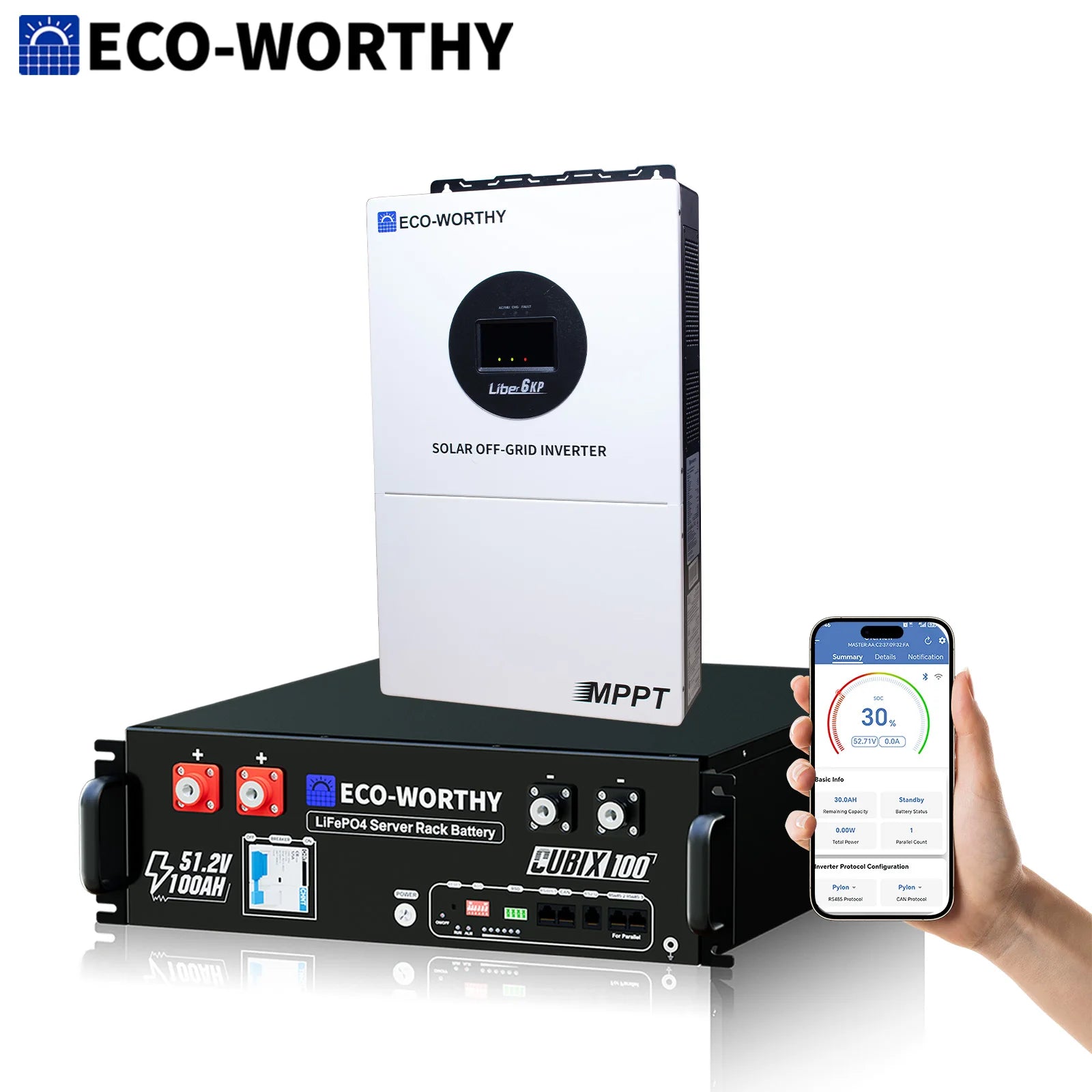 5.12kWh 48V 100Ah LiFePO4 Battery with 6kW Off-Grid Inverter