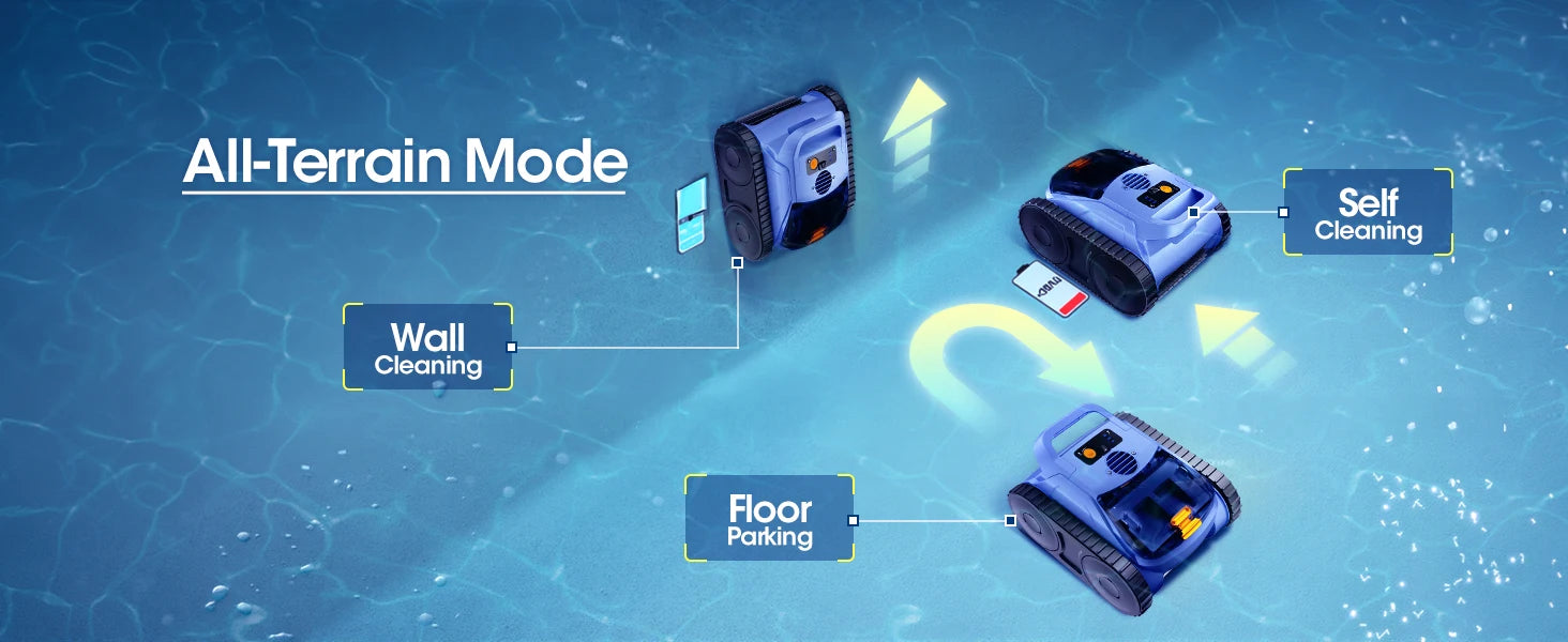 Cordless Robotic Pool Vacuum 150 Min Runtime 2000 sq.ft Coverage