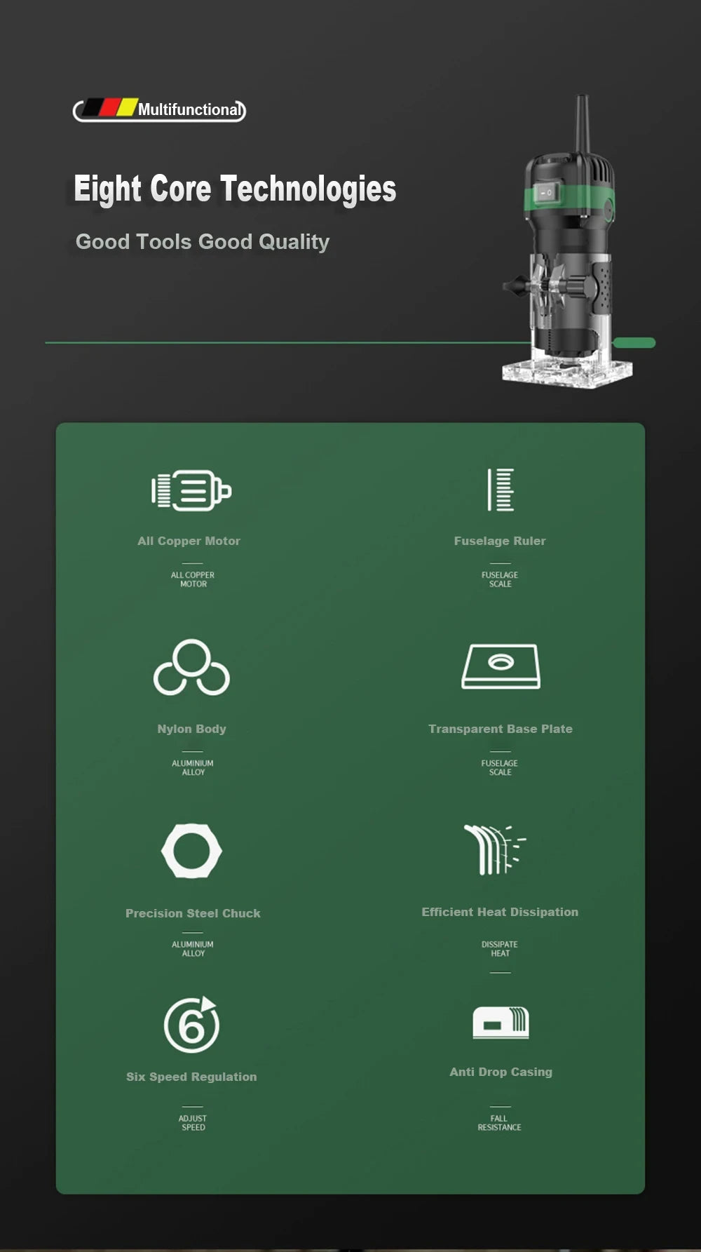 800W 6‑Speed Electric Wood Edge Router Trimmer