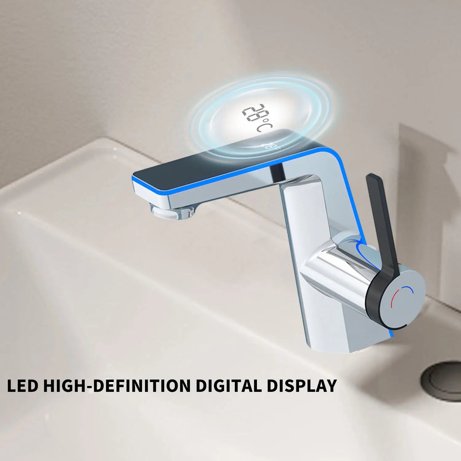 Badrumsblandare med LED-temperaturdisplay och dubbla spraylägen