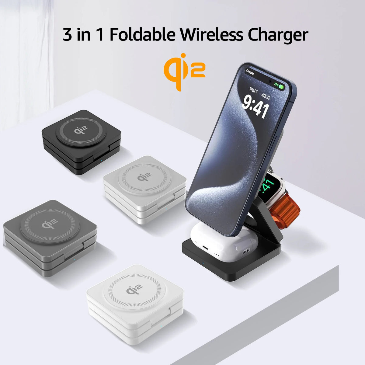 3 in 1 Magnetic Wireless Charging Station for iPhone, Apple Watch and Earphones