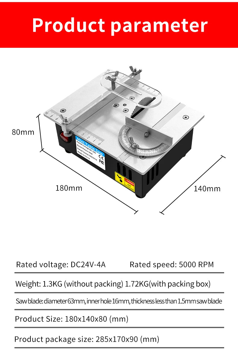 DC24V Mini Table Saw 96W High‑Power 7‑Speed Bench Saw