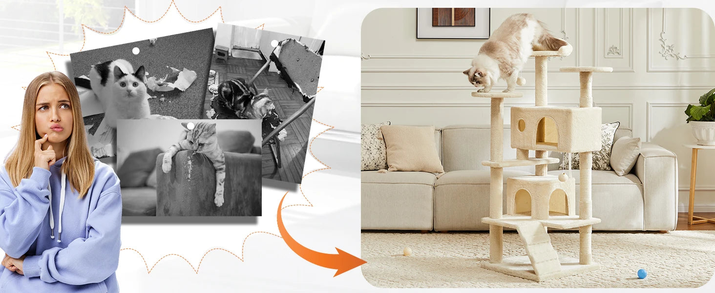 54in Multi-Level Cat Tree Tower with Condo & Sisal Scratching Posts