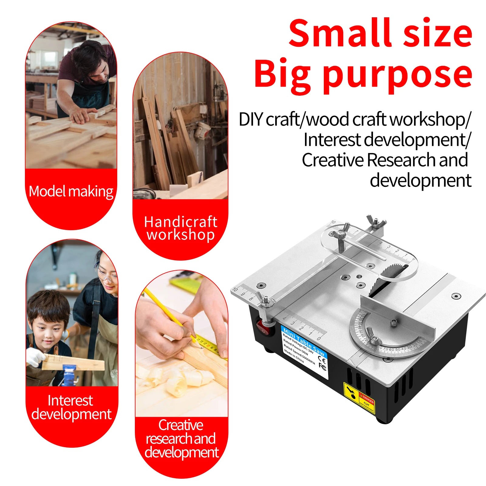 DC24V Mini Table Saw 96W High‑Power 7‑Speed Bench Saw