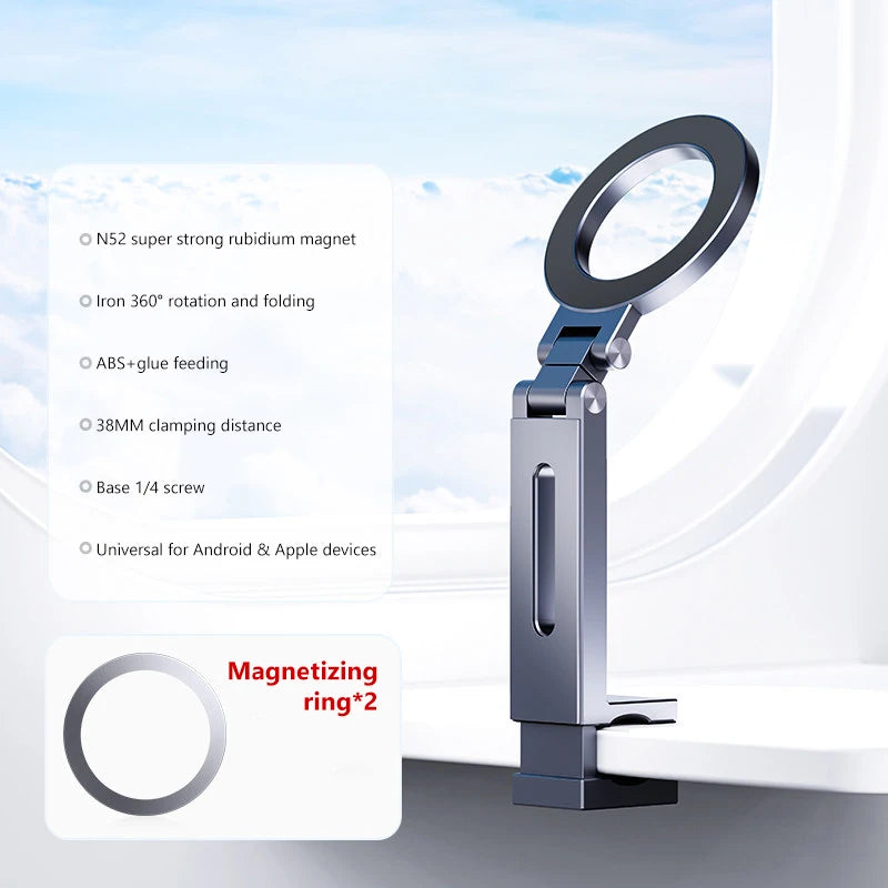 SEAMETAL Portable Magnetic Phone Mount N52 Strong Magnet Tiny Phone Holder for Traveling 360-Degree Rotation Stable Phone Stand