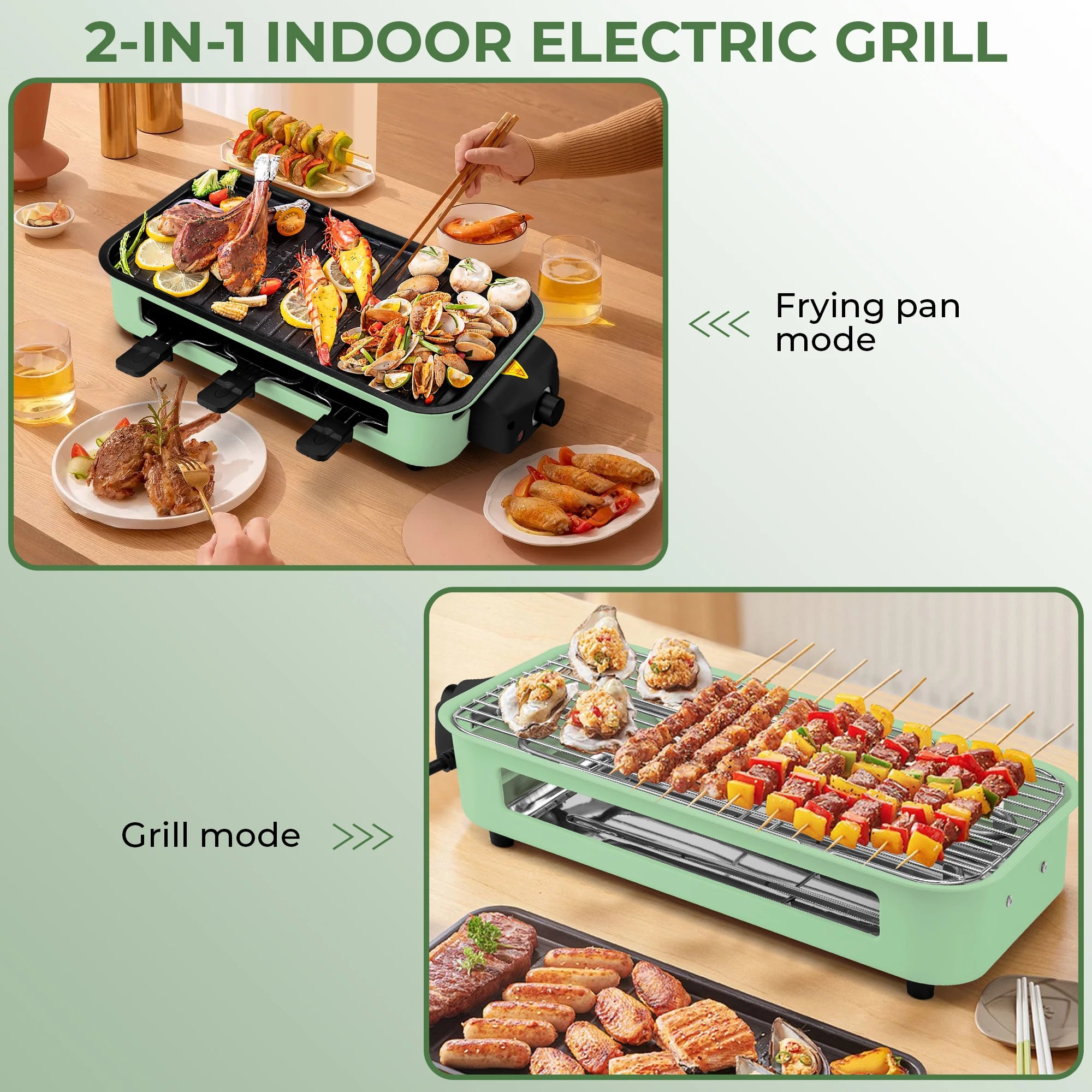1700W 2-in-1 Smokeless Electric Indoor Grill, Removable Non-Stick Plates Adjustable Temp 120V US Plug for Home Party