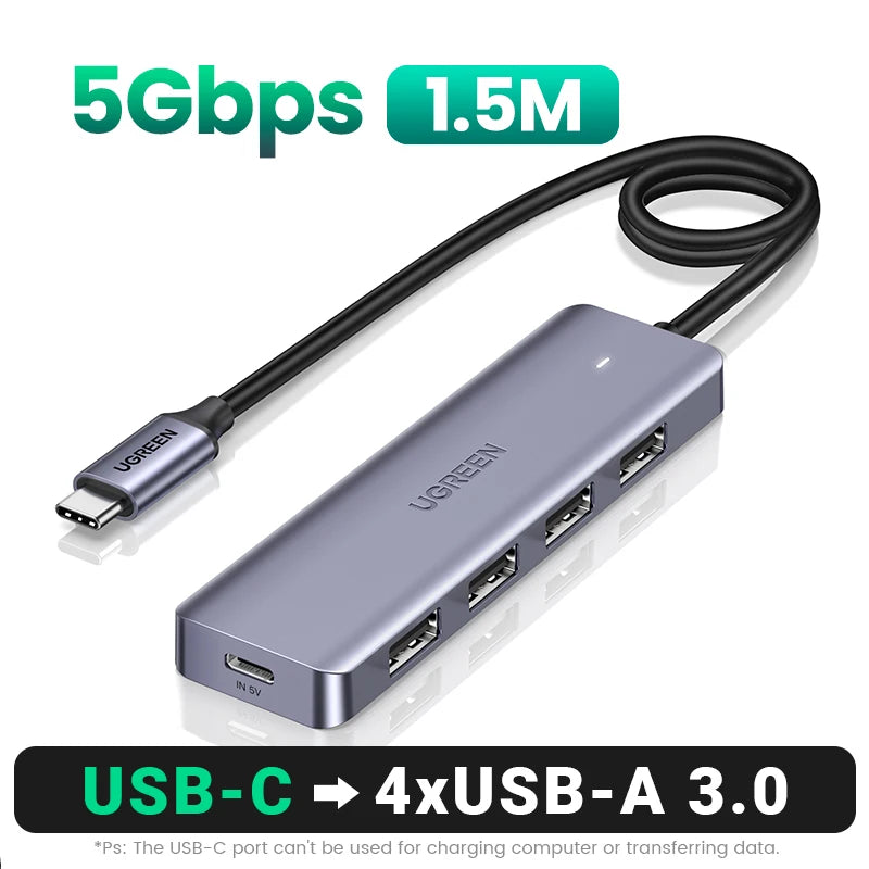 UGREEN USB-HUB med 4 porter, USB-A-splitter, ultratynn USB-utvideradapter til mus, tastatur, MacBook, bærbar PC og tilbehør til XBOX og PS5