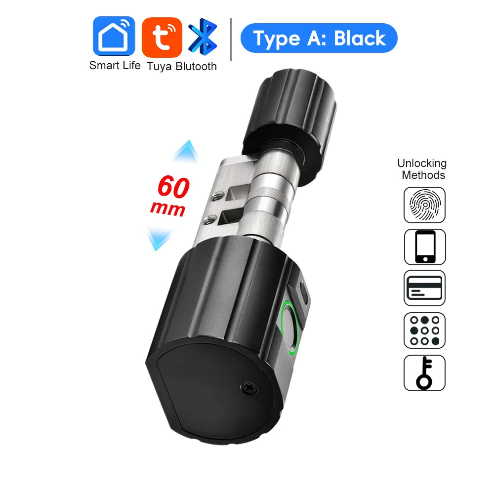 RAYKUBE L12 Tuya BLE Fingerprint Cylinder Digital Door Lock With 60/70 mm Adjustable Cylinder length Password/Key/Tuya APP Unlok
