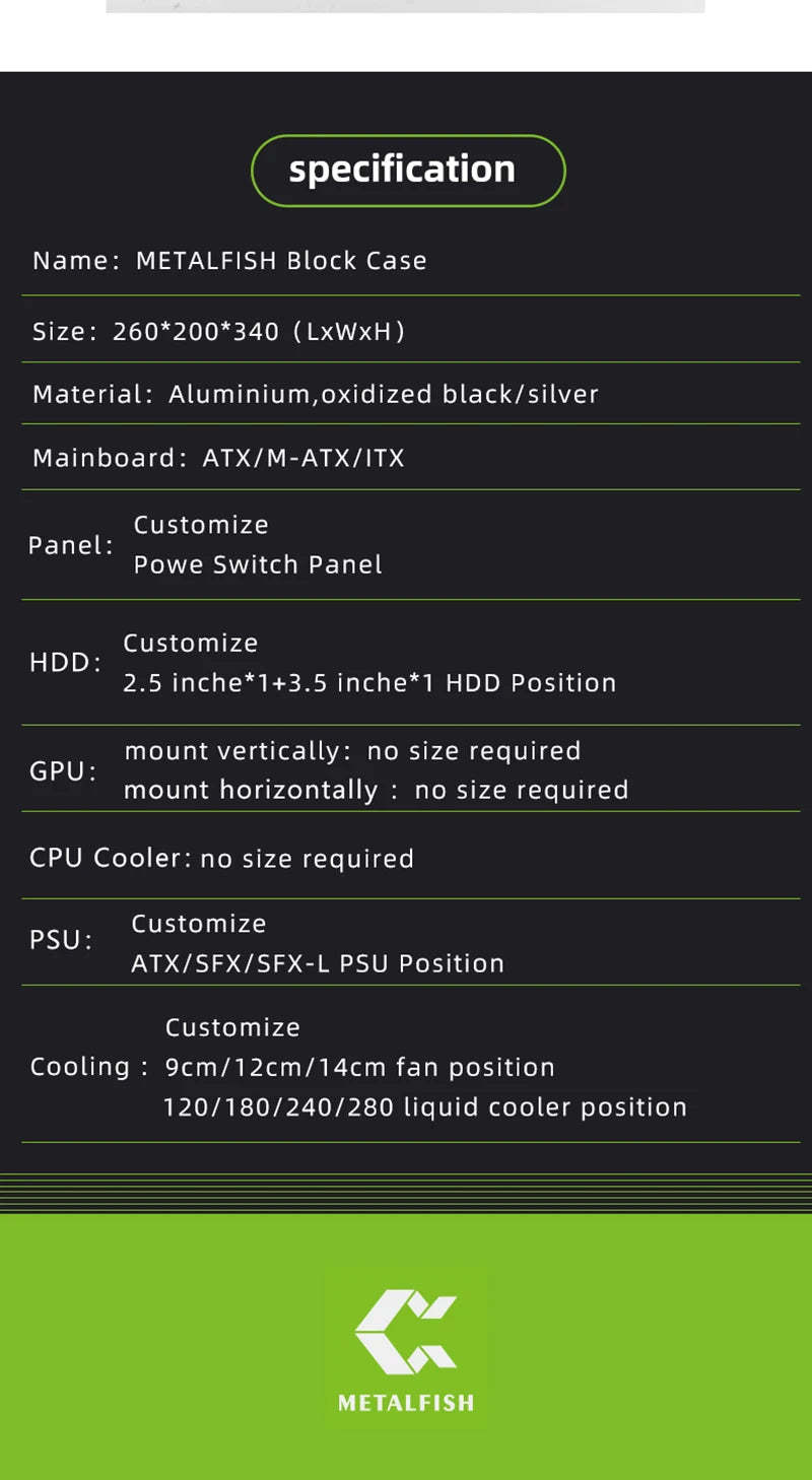 Open Frame ATX Aluminum PC Case with Horizontal GPU Mount