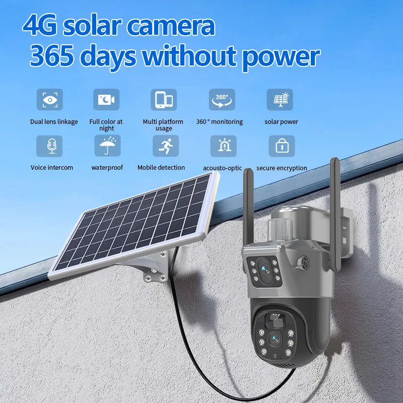 4MP Wireless Security Camera with Solar Power, PTZ, Dual Lens