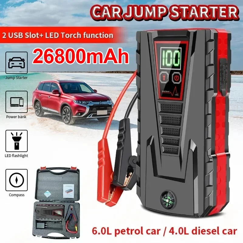 26800mAh Portable Car Jump Starter with 2500A Peak Power
