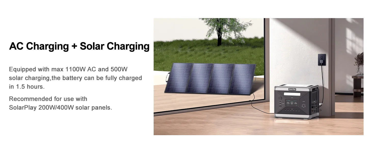 Bærbar Strømstation 2160Wh 2400W Solgenerator Backup