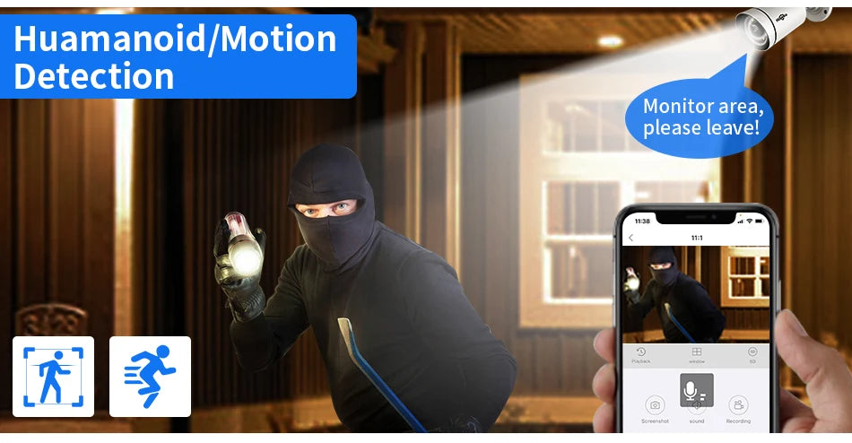 4K 8MP Outdoor PoE IP Security Camera with Audio, Motion Alarm, Color Night Vision, ONVIF