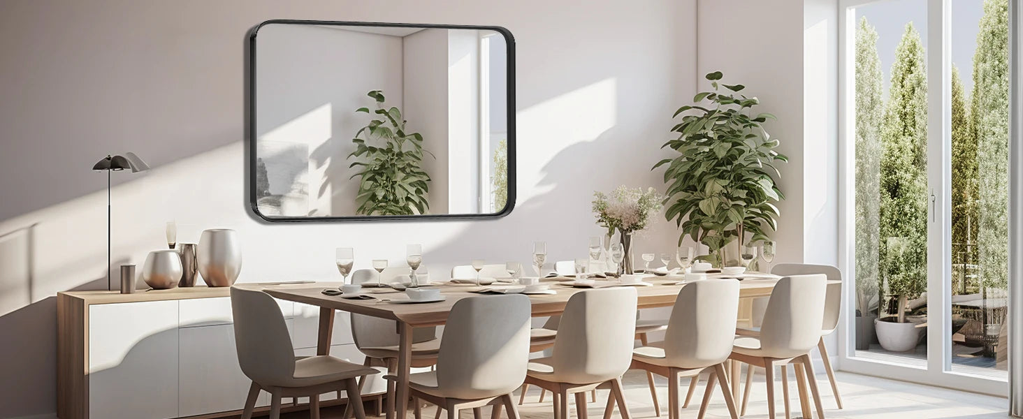 Large 30x40 Inch Black Framed Wall Mirror with Tempered Glass