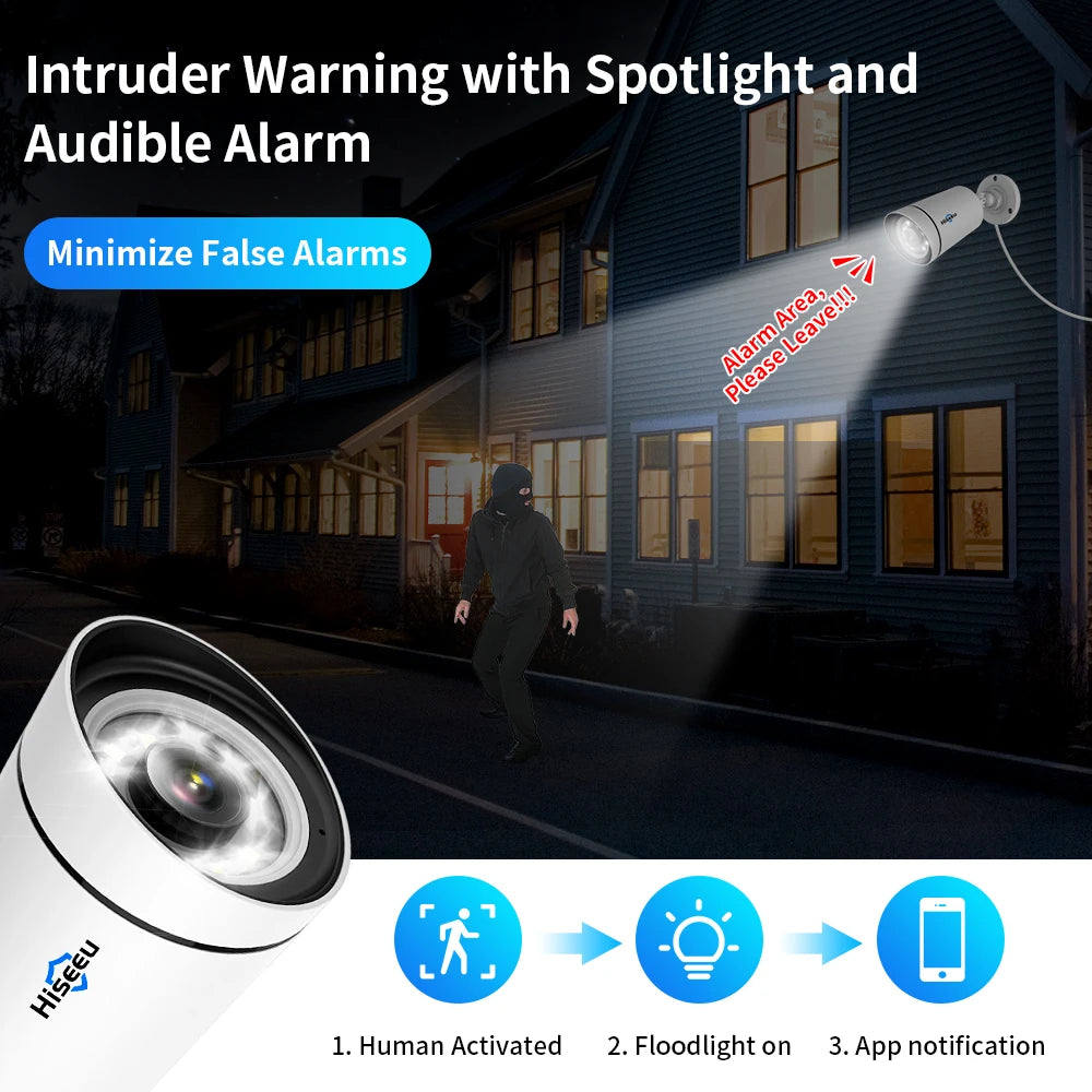 4K 8MP Outdoor PoE IP Security Camera with Audio, Motion Alarm, Color Night Vision, ONVIF