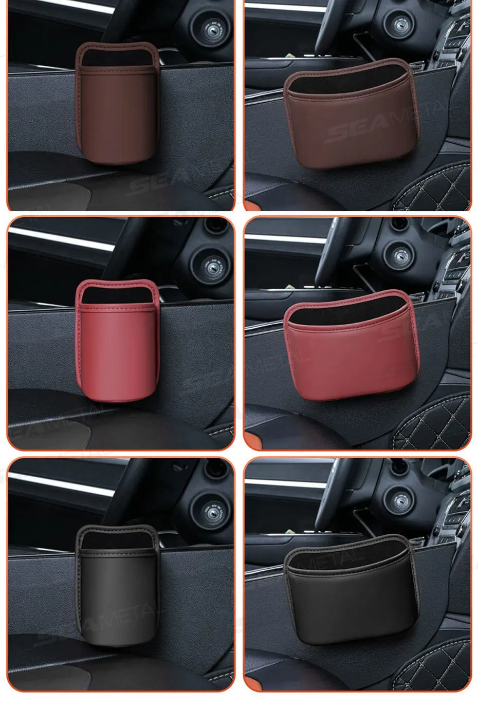 SEAMETAL Car Seat Back Organizer Pu Leather Waterproof Wear-Resistant Storage Bag Universal Stable Car Side Door Cup Holder