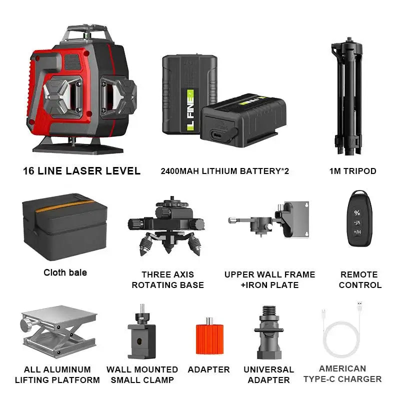 Livello laser professionale 16 linee 4D con raggio verde a 360°