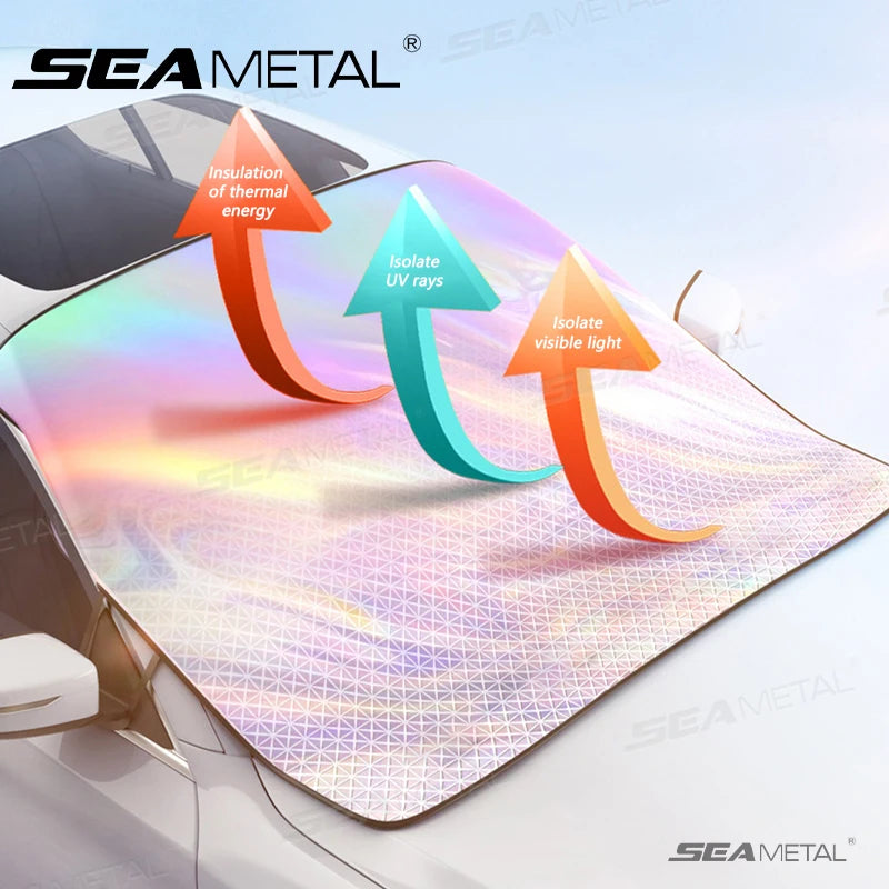 SEAMETAL Full-Coverage Car Sun Shade Outdoor Waterproof Windproof Windshield Sunshade Cover UV-Reflection Sun Protection Cover