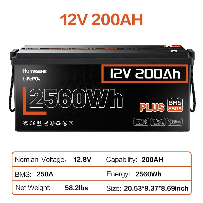 Humsienk 12V LiFePO4 Battery for Solar, RV, Marine Use