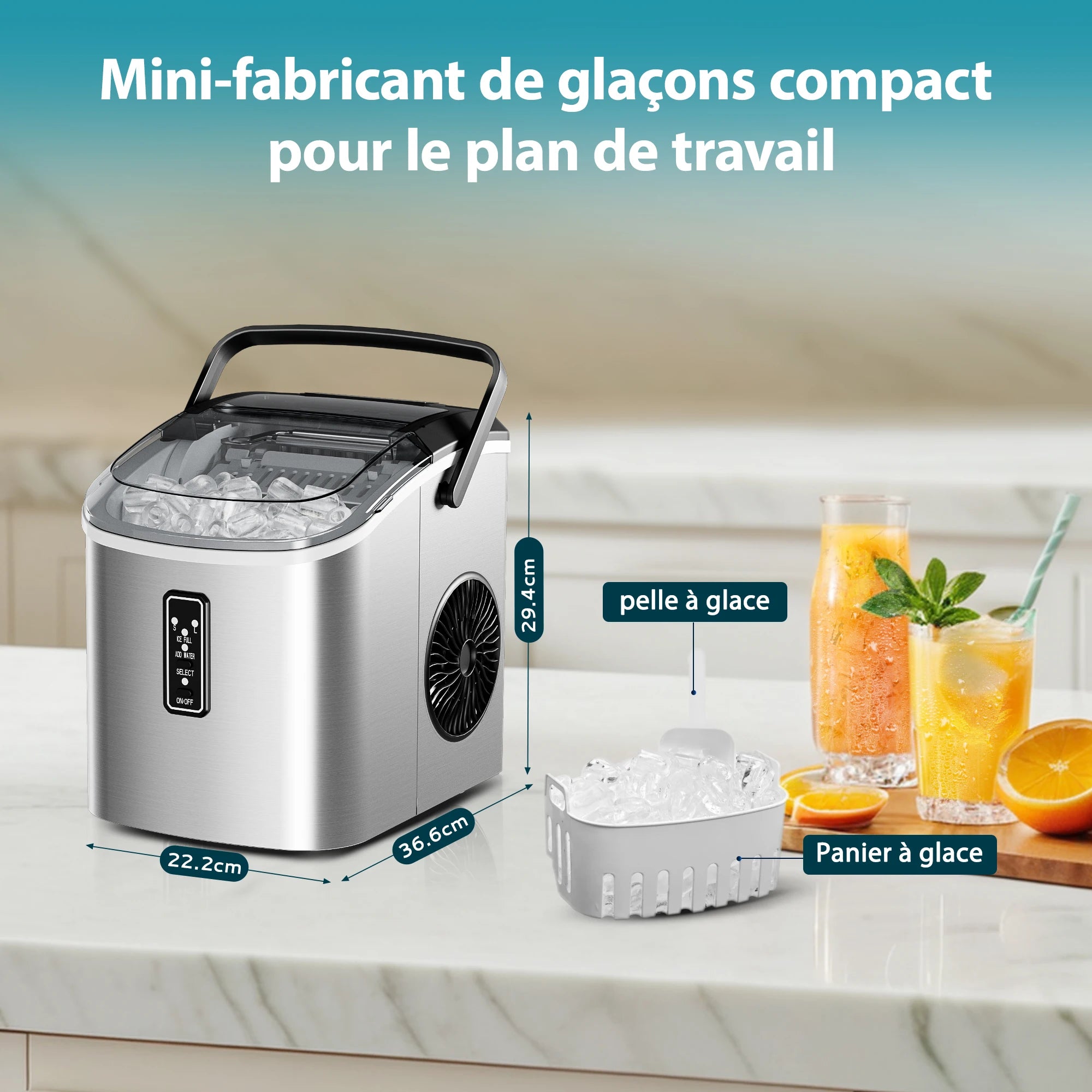 Portable Ice Maker, 9 Cubes in 6–12 Minutes, Black