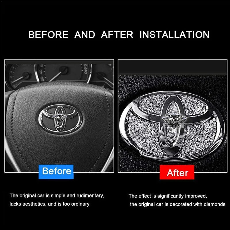 Car Bling Steering Wheel Logo Decal Sticker Interior Accessories Diamond Metal Emblem Fit for BMW Hyundai Toyota Honda Mercedes