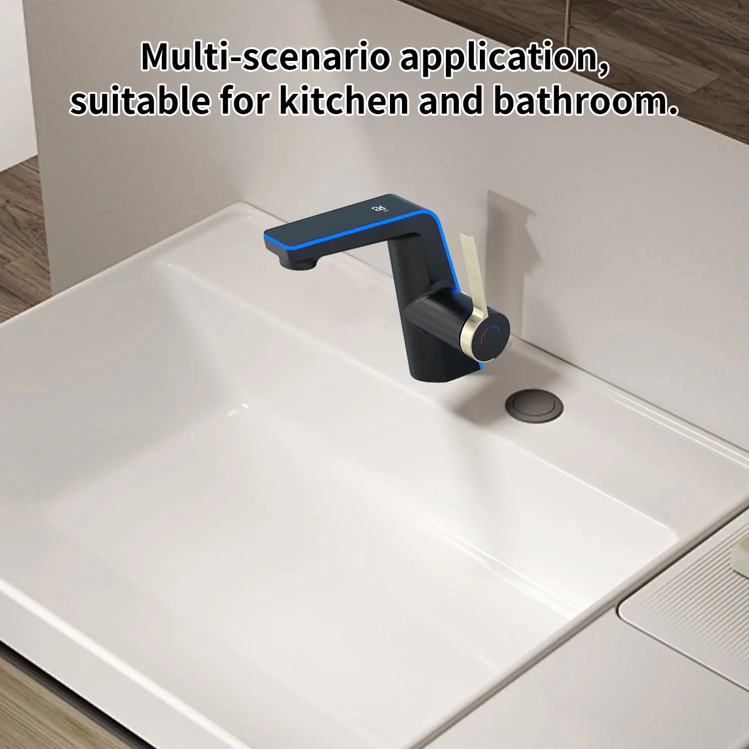 Badrumsblandare med LED-temperaturdisplay och dubbla spraylägen