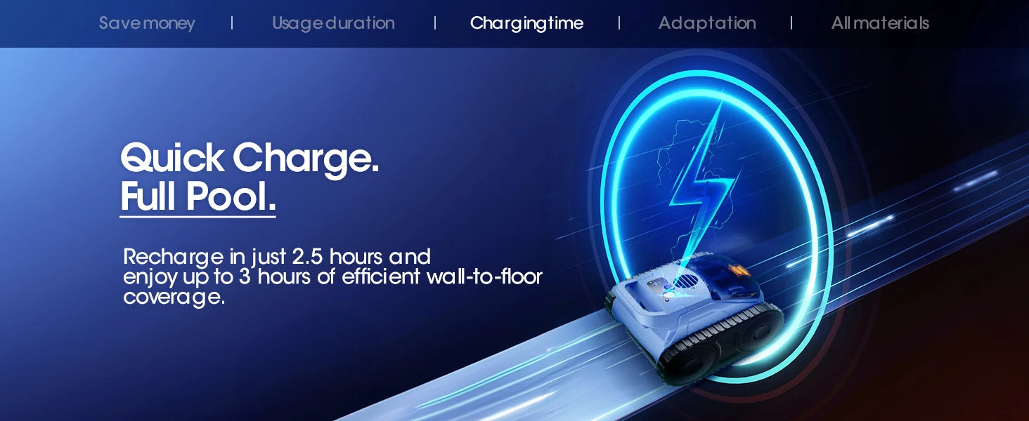 Cordless Robotic Pool Vacuum 150 Min Runtime 2000 sq.ft Coverage