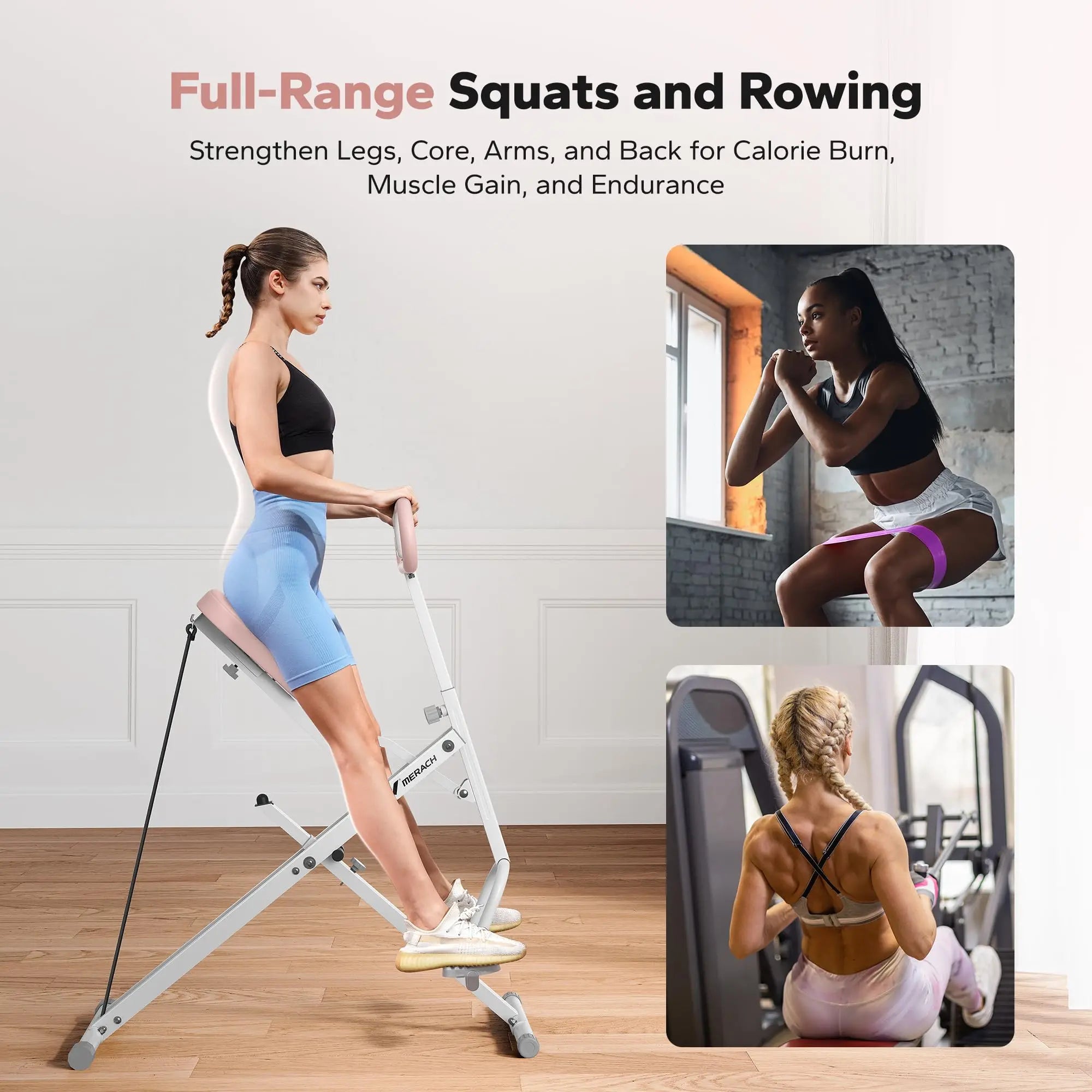 2-in-1 Squat and Rowing Machine Foldable Home Gym Trainer