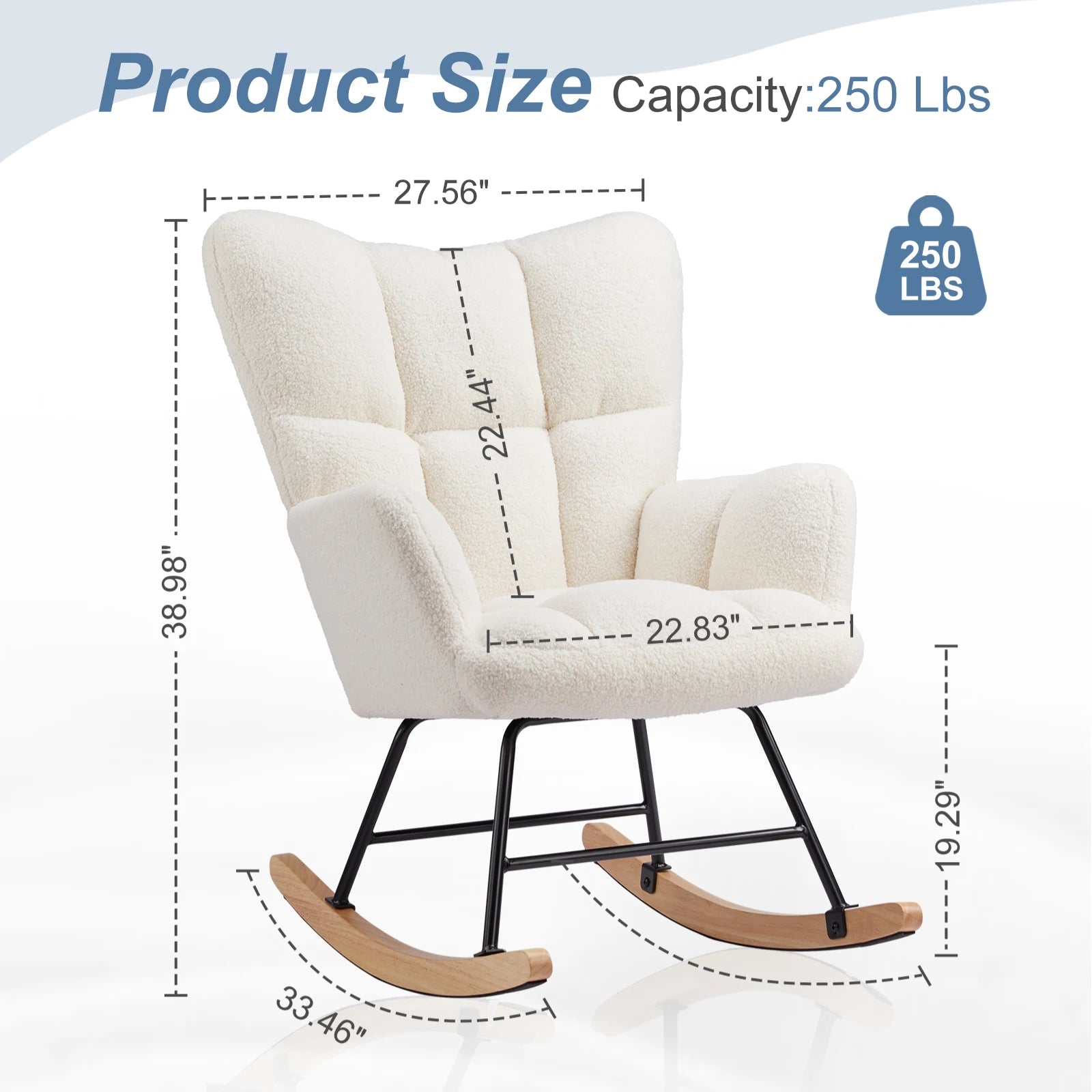 Teddy Fabric Glider Rocking Chair with High Back & Padded Seat