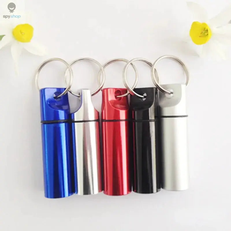 Aluminum Waterproof Pill Box Cases with Sealed Storage, Flat Head, Round Alloy Cartridge and Keychain for Vitamin Fish Oils Spy-shop.com
