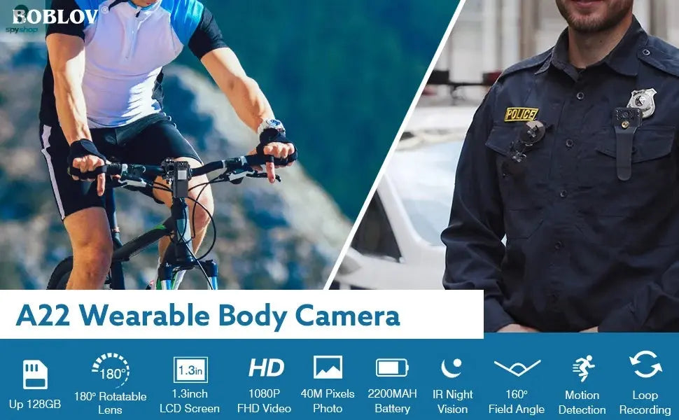 BOBLOV A22  Digital Mini Body Camera 1080P Sports DV HD Screen Magnetic Night Vision Small Camera Nanny Camcorder Police Spy-shop.com