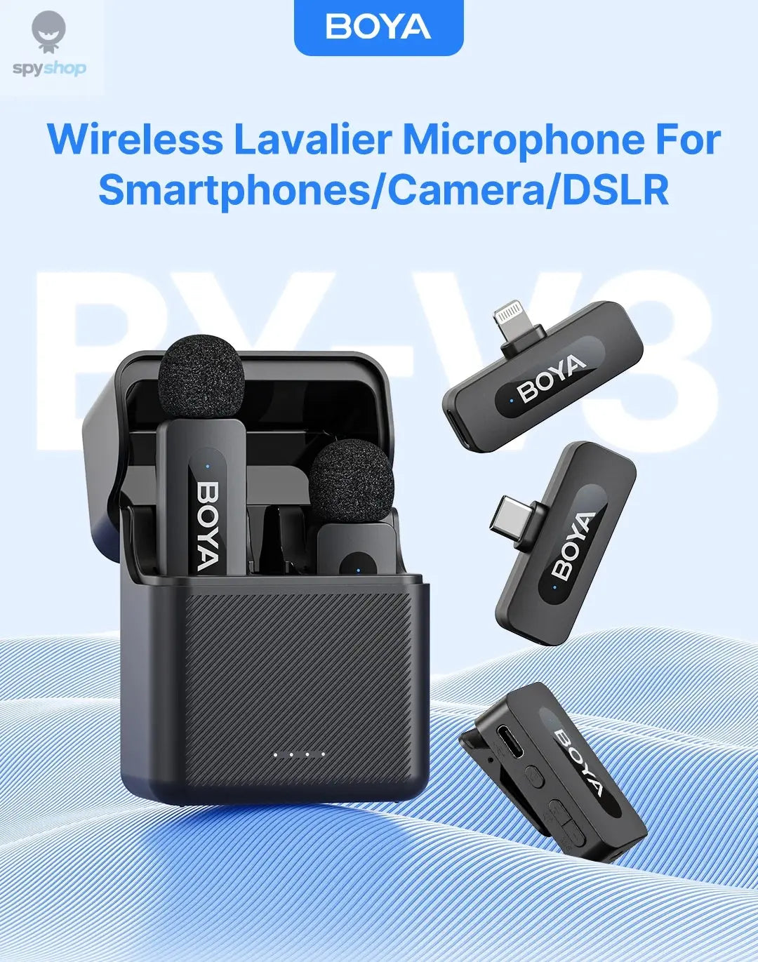 BOYA BY-V3 Wireless Lavalier Lapel Mirophone Noise-cancelling Rechargeable Mic for iPhone Android Camera Live Streaming Vlogging Spy-shop.com