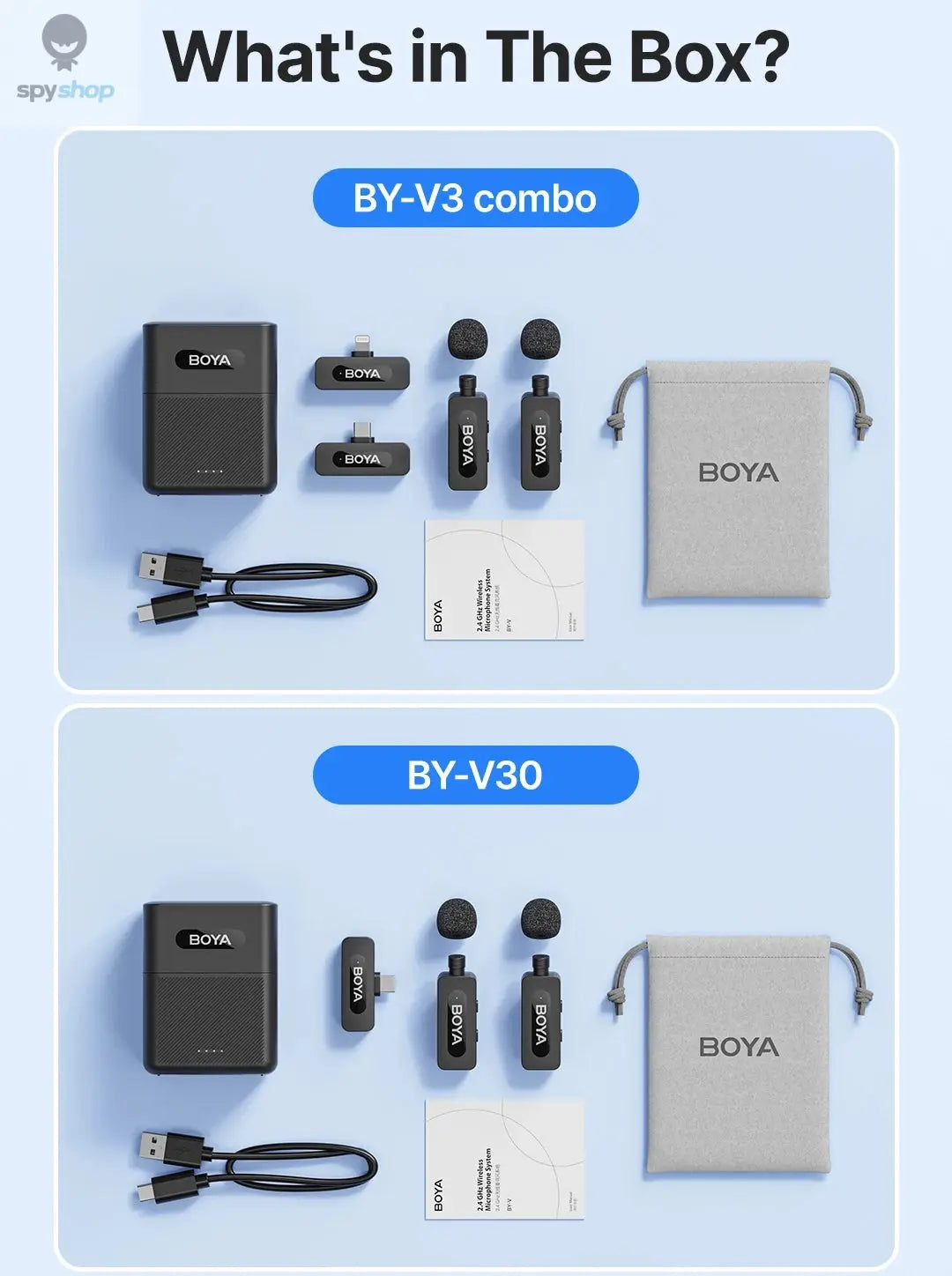 BOYA BY-V3 Wireless Lavalier Lapel Mirophone Noise-cancelling Rechargeable Mic for iPhone Android Camera Live Streaming Vlogging Spy-shop.com